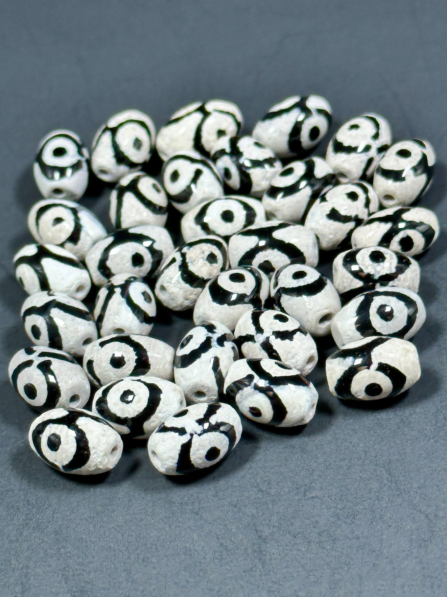 NATURAL Hand Painted Tibetan Agate Gemstone Bead 11x8mm Tube Shape Beads, Beautiful Hand Painted Black and White Color Tibetan Loose Beads