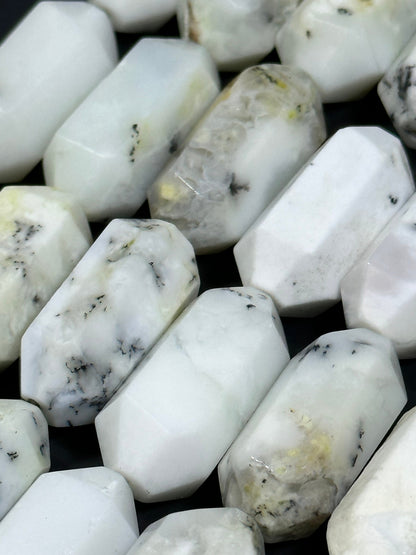 AAA NATURAL White Opal Gemstone Bead Faceted 27x12mm Barrel Shape Bead, Beautiful White with Black Color Opal Gemstone Bead, Loose Beads