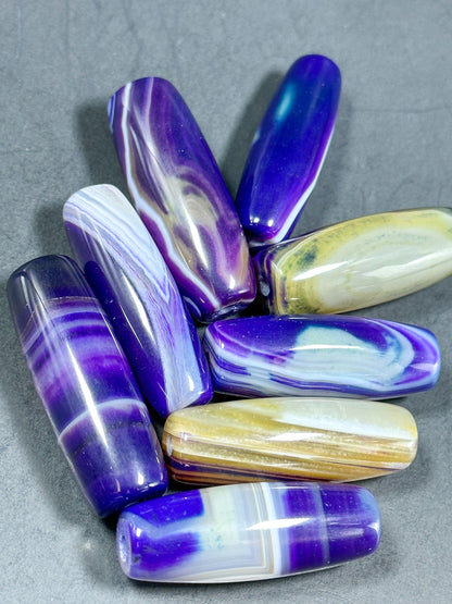 NATURAL Botswana Agate Gemstone Bead 40x13mm Barrel/Tube Shape Beads, Gorgeous Purple White Color Botswana Agate Gemstone, LOOSE Beads