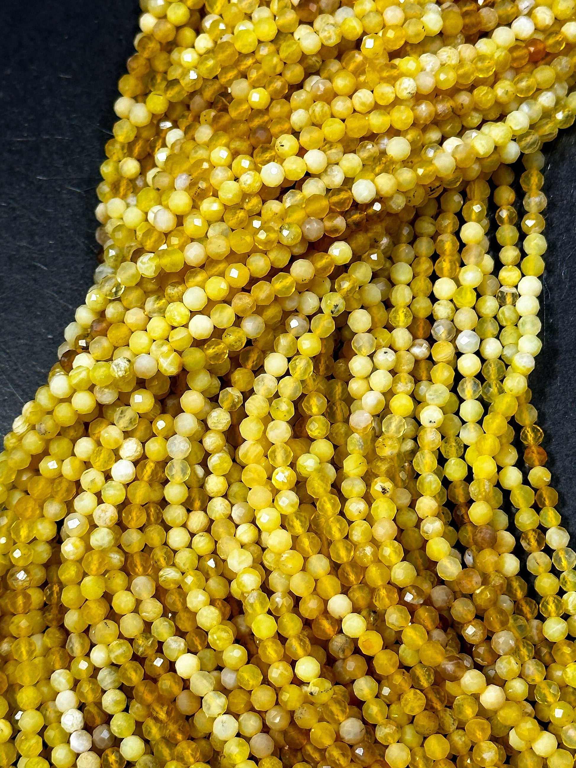 NATURAL Yellow Opal Gemstone Bead Faceted 2mm 4mm Round Beads, Beautiful Yellow Color Opal Gemstone Beads Full Strand Great Quality