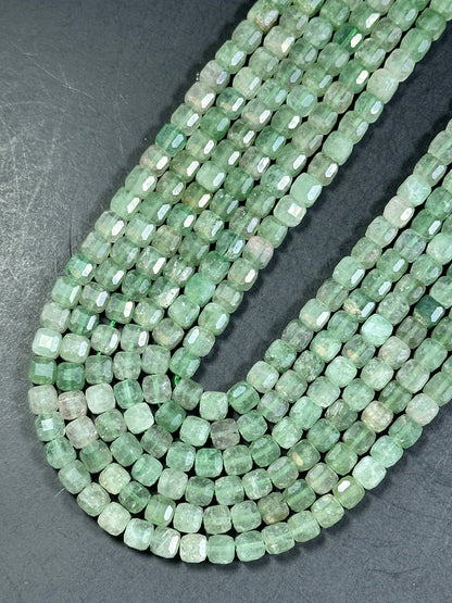 NATURAL Green Strawberry Quartz Gemstone Bead Faceted 6mm Cube Shape Bead, Beautiful Green Color Strawberry Quartz Bead. Full Strand 15.5"