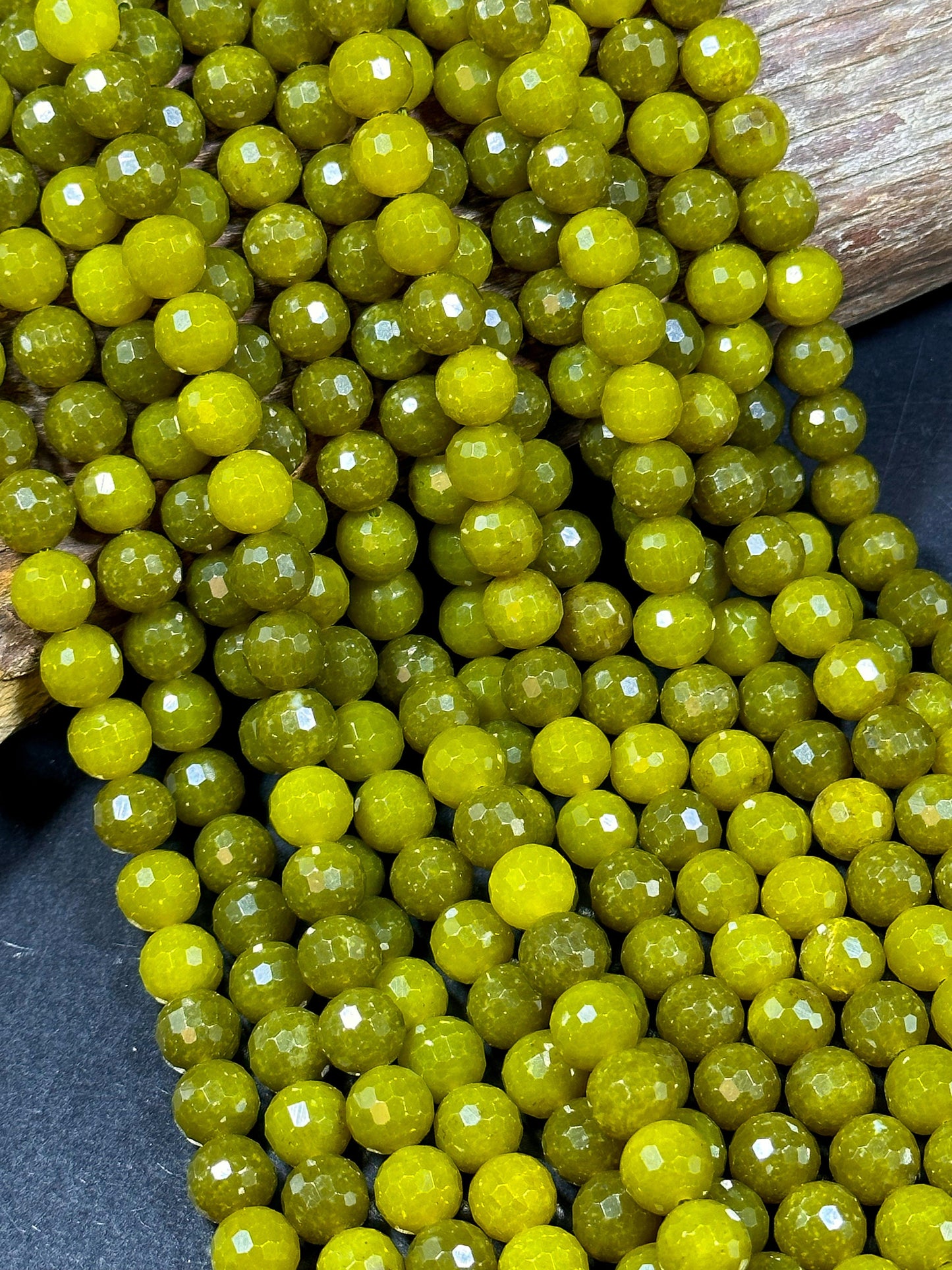 Natural Lemon Jade Gemstone Bead Faceted 6mm 8mm 10mm Round Bead, Gorgeous Dark Lemon Green Color Jade Gemstone Bead