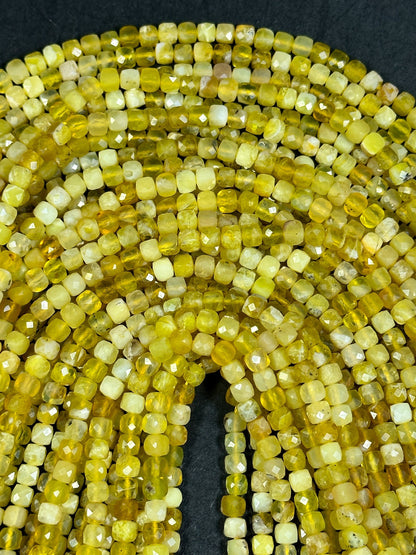 NATURAL Yellow Opal Gemstone Bead Faceted 5mm Cube Shape Bead, Beautiful Yellow Color Opal Gemstone Beads Full Strand 15.5" Great Quality