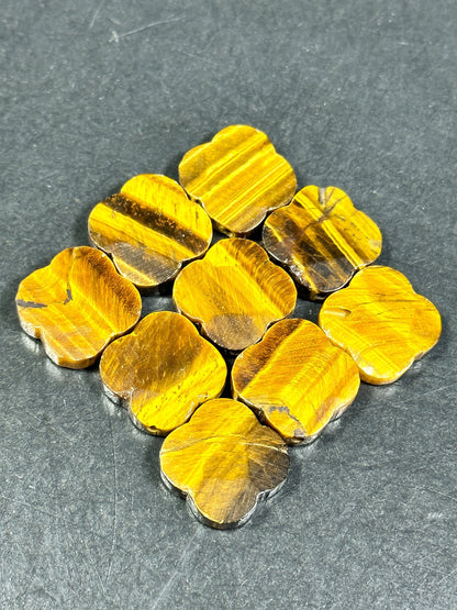 NATURAL Tiger Eye Gemstone Bead Faceted 18mm Clover Flower Shape Gorgeous Golden Brown Honey Yellow Color Gemstone Bead LOOSE Tiger Eye Bead