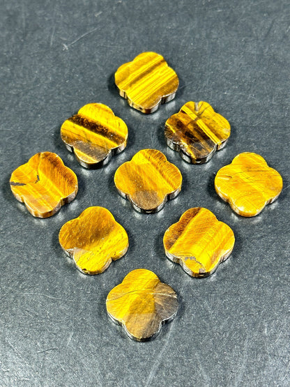 NATURAL Tiger Eye Gemstone Bead Faceted 18mm Clover Flower Shape Gorgeous Golden Brown Honey Yellow Color Gemstone Bead LOOSE Tiger Eye Bead