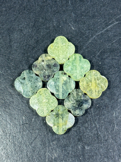 AAA NATURAL Prehnite Gemstone Bead Faceted 17mm Clover Flower Shape Beautiful Natural Green Color Prehnite Gemstone Bead LOOSE Prehnite Bead