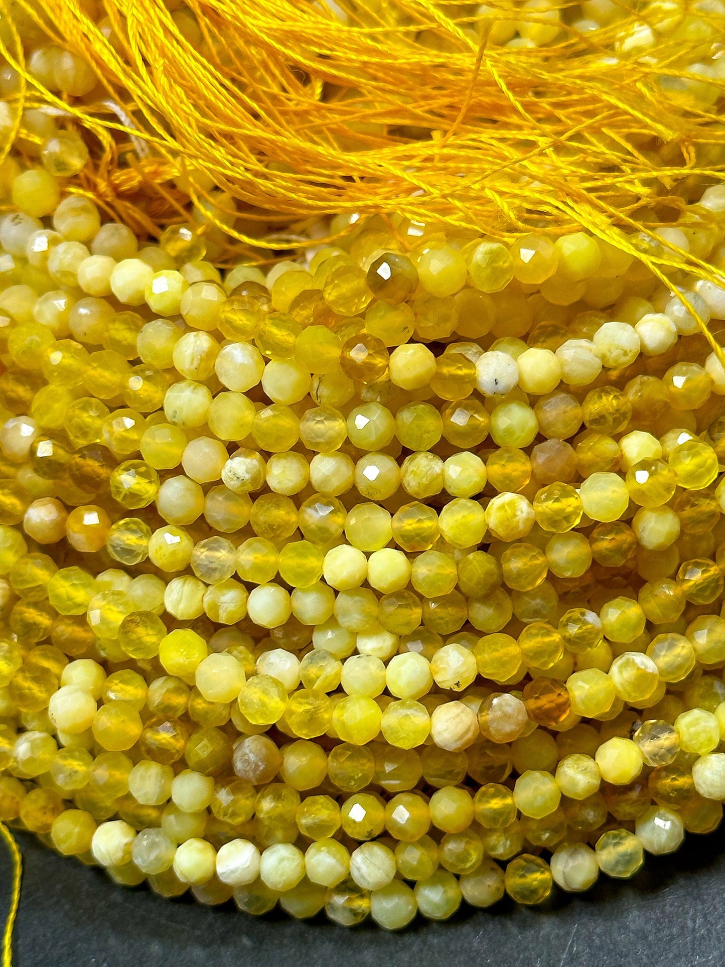 NATURAL Yellow Opal Gemstone Bead Faceted 2mm 4mm Round Beads, Beautiful Yellow Color Opal Gemstone Beads Full Strand 15.5" Great Quality