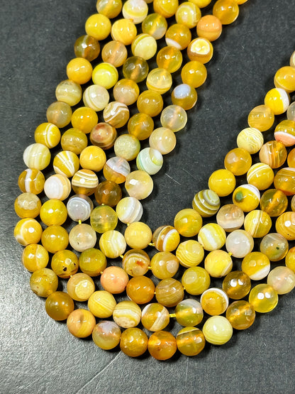 NATURAL Botswana Agate Gemstone Bead Faceted 8mm 10mm Round Beads, Beautiful Yellow White Color Gemstone Bead Full Strand 15.5"