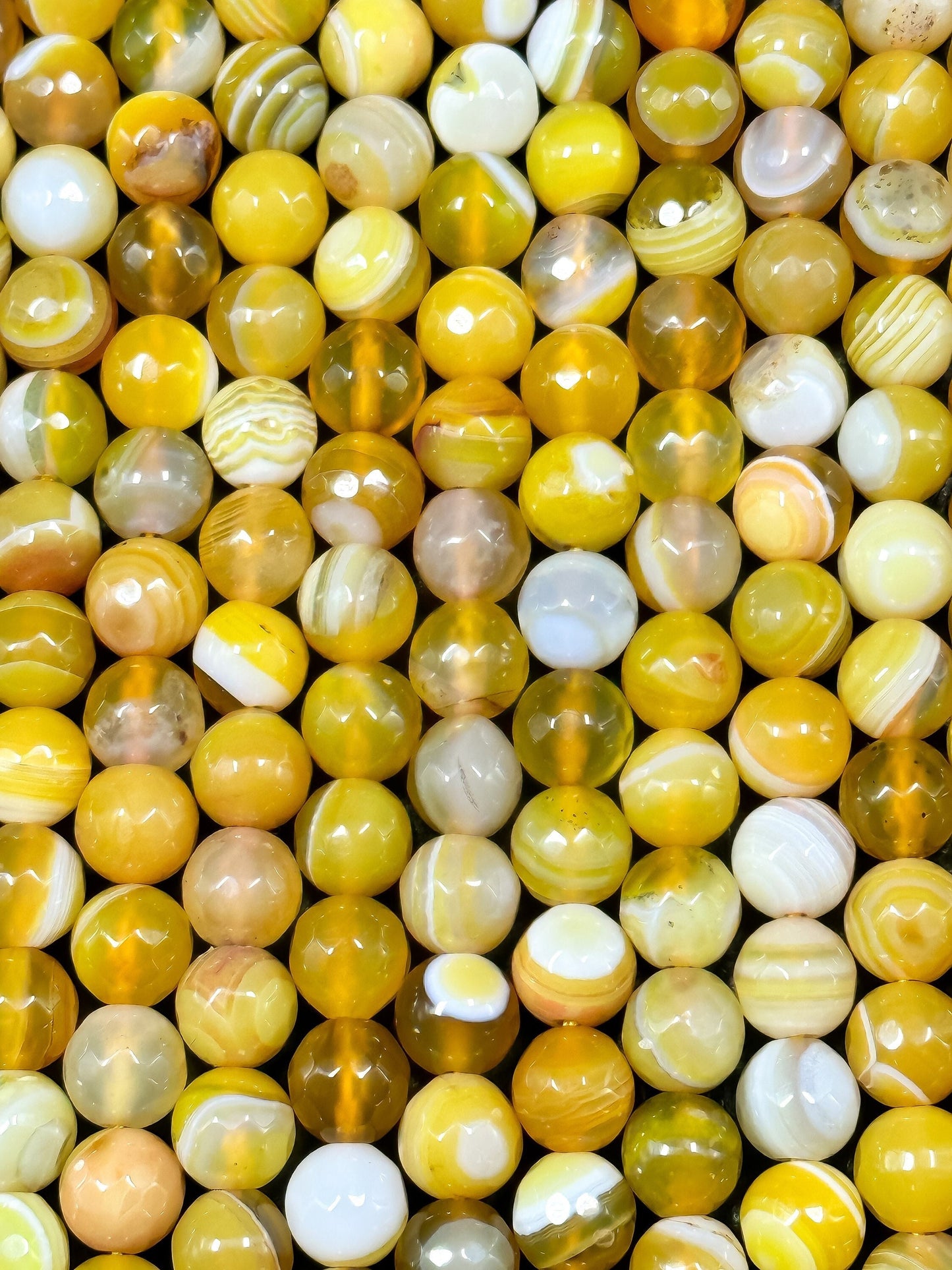 NATURAL Botswana Agate Gemstone Bead Faceted 8mm 10mm Round Beads, Beautiful Yellow White Color Gemstone Bead Full Strand 15.5"