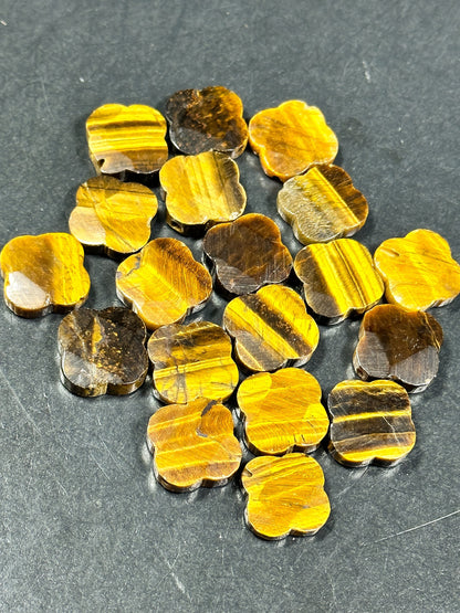 NATURAL Tiger Eye Gemstone Bead Faceted 18mm Clover Flower Shape Gorgeous Golden Brown Honey Yellow Color Gemstone Bead LOOSE Tiger Eye Bead