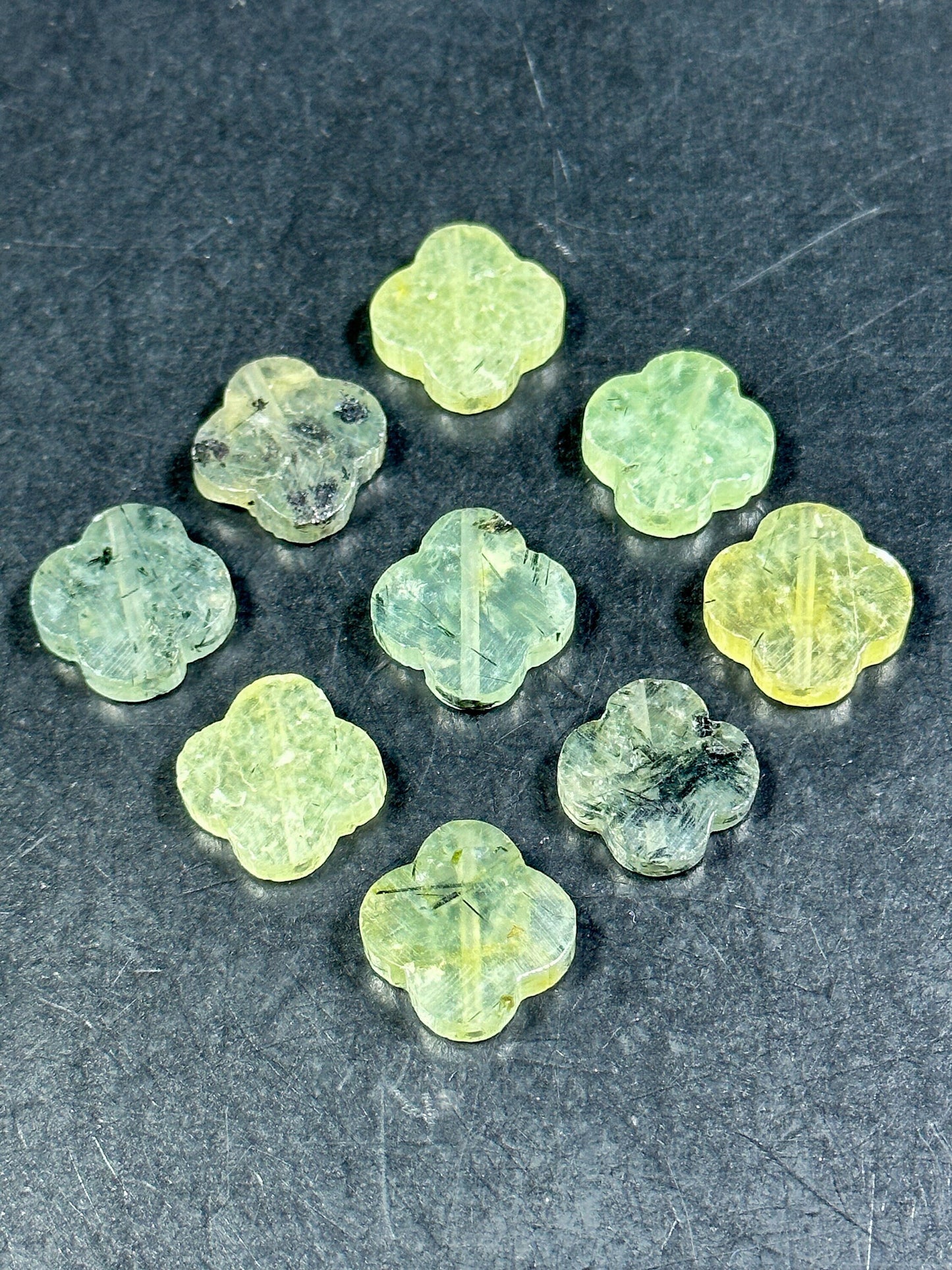 AAA NATURAL Prehnite Gemstone Bead Faceted 17mm Clover Flower Shape Beautiful Natural Green Color Prehnite Gemstone Bead LOOSE Prehnite Bead