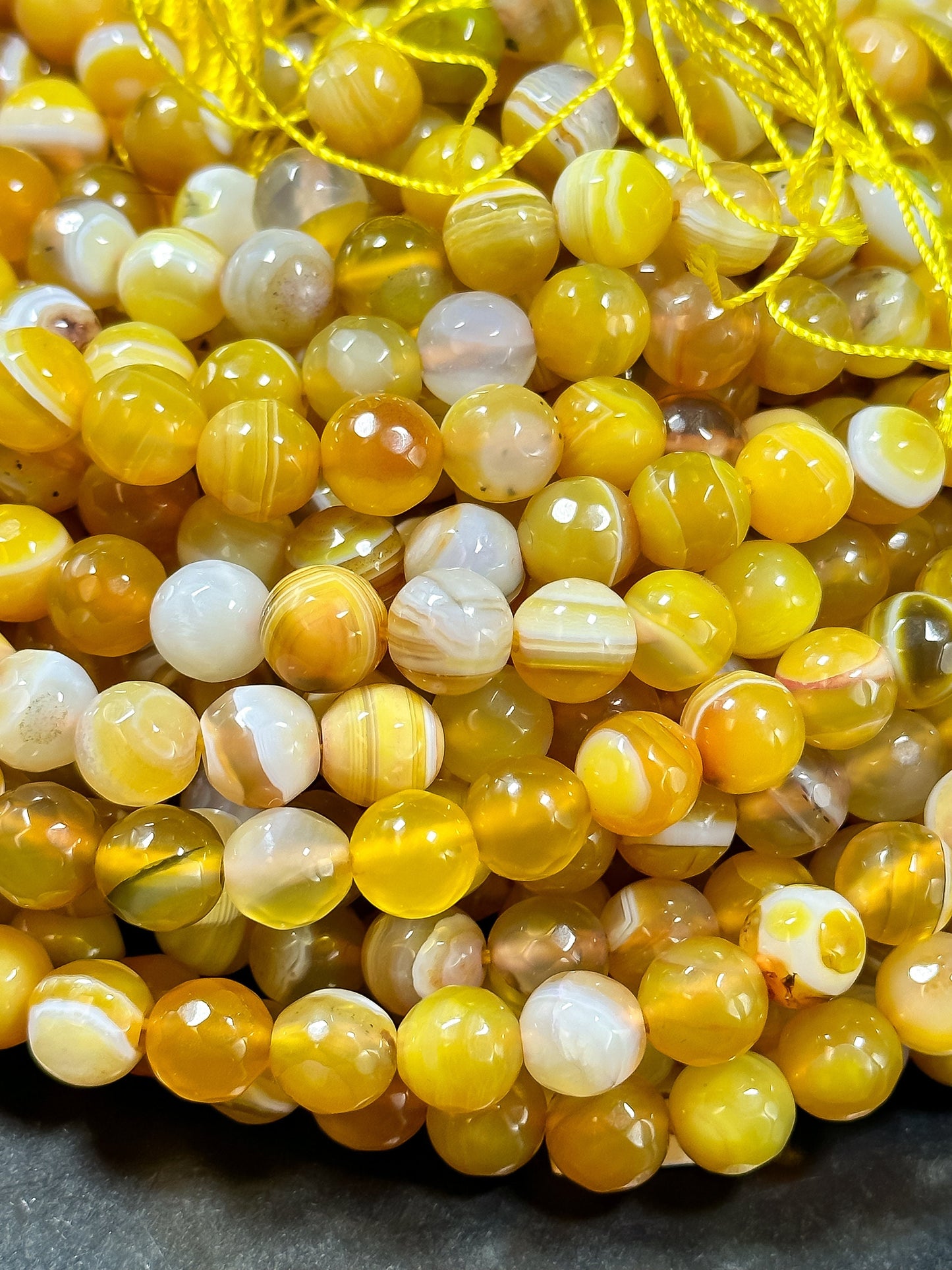 NATURAL Botswana Agate Gemstone Bead Faceted 8mm 10mm Round Beads, Beautiful Yellow White Color Gemstone Bead Full Strand 15.5"