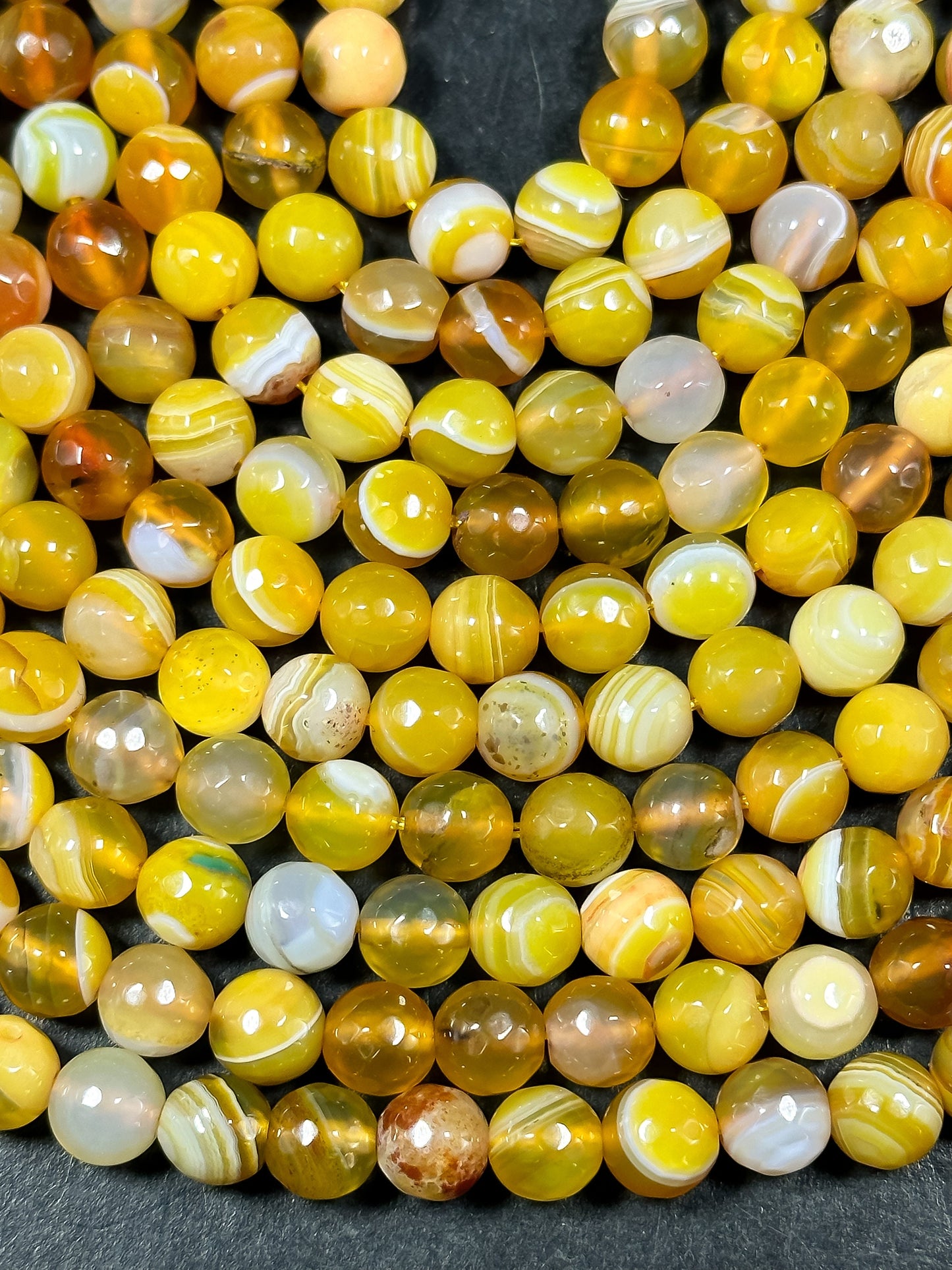 NATURAL Botswana Agate Gemstone Bead Faceted 8mm 10mm Round Beads, Beautiful Yellow White Color Gemstone Bead Full Strand 15.5"