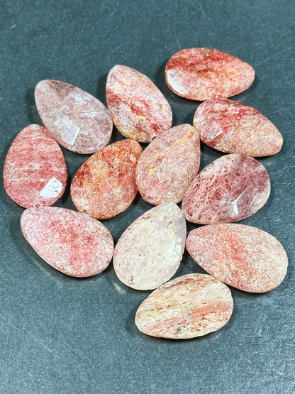 NATURAL Strawberry Quartz Gemstone Bead Faceted 30x20mm Teardrop Shape, Gorgeous Red Pink Color Strawberry Quartz Gemstone Bead, LOOSE Beads